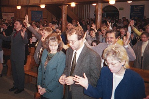 Julie & Gloria with interpreter during praise & worship.