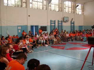 Combined team training took place in the local school gym