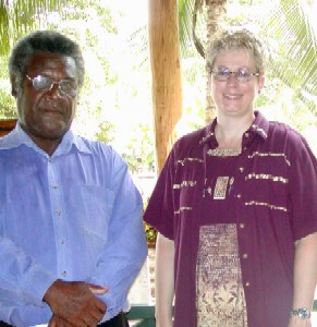 Julie with His Excellency Sir Nathaniel Waena, Governor General of the Solomon Islands, 2006