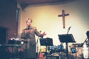 Julie preaching at AOG National Conference in Newtown, Mid-Wales