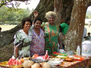 Hostesses at a picnic by the sea