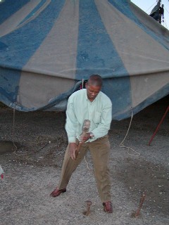 Working on the tent